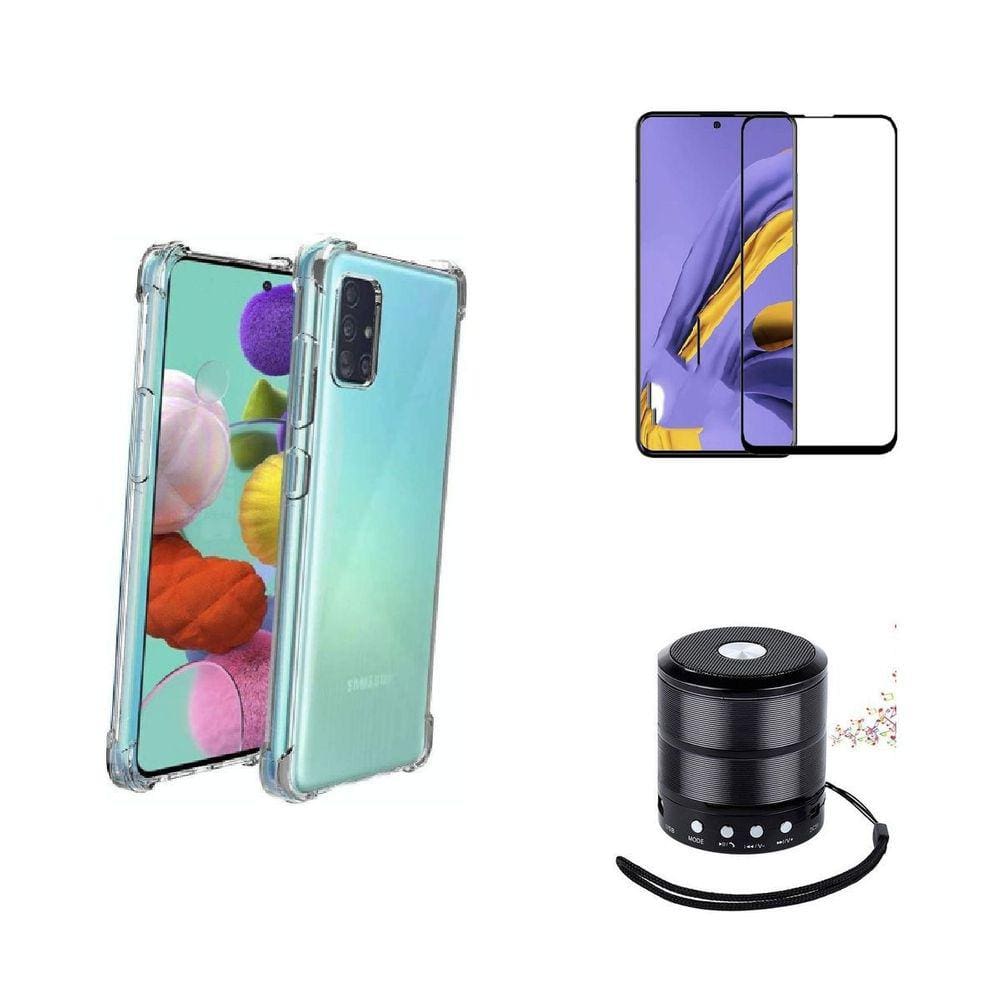 Kit Mini Som Bluetooth Samsung A51 + Capa Anti Impacto + Película Vidro 3D