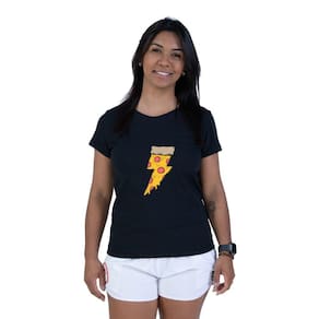 Camiseta Feminina Estampa Pizza Manga Curta Gola Redonda Algodao Confortavel Com Abridor De Garrafa