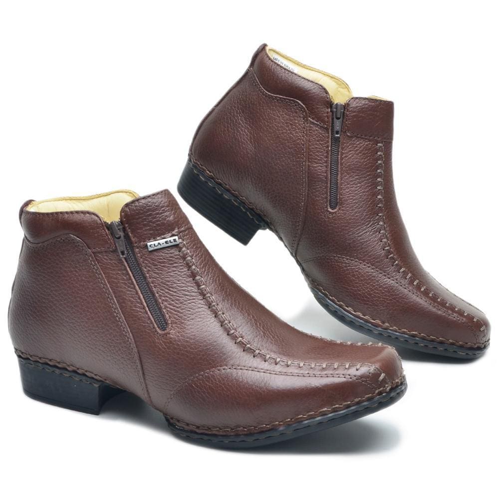 Botina Masculina Couro Conforto Zíper Costuras Costurada
