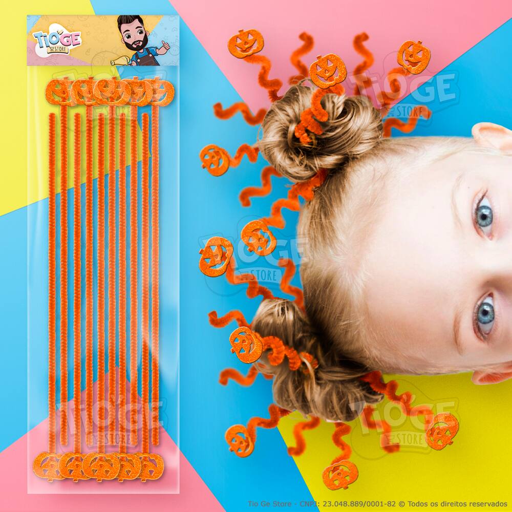 Cabelo Maluco Halloween Hastes Flexíveis de Pelúcia Chenille Eva Glitter Abóbora Laranja 10 unid