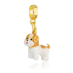 Pingente Berloque Cachorro Lhasa apso Bege Para Pandora Banhado a Ouro 18k