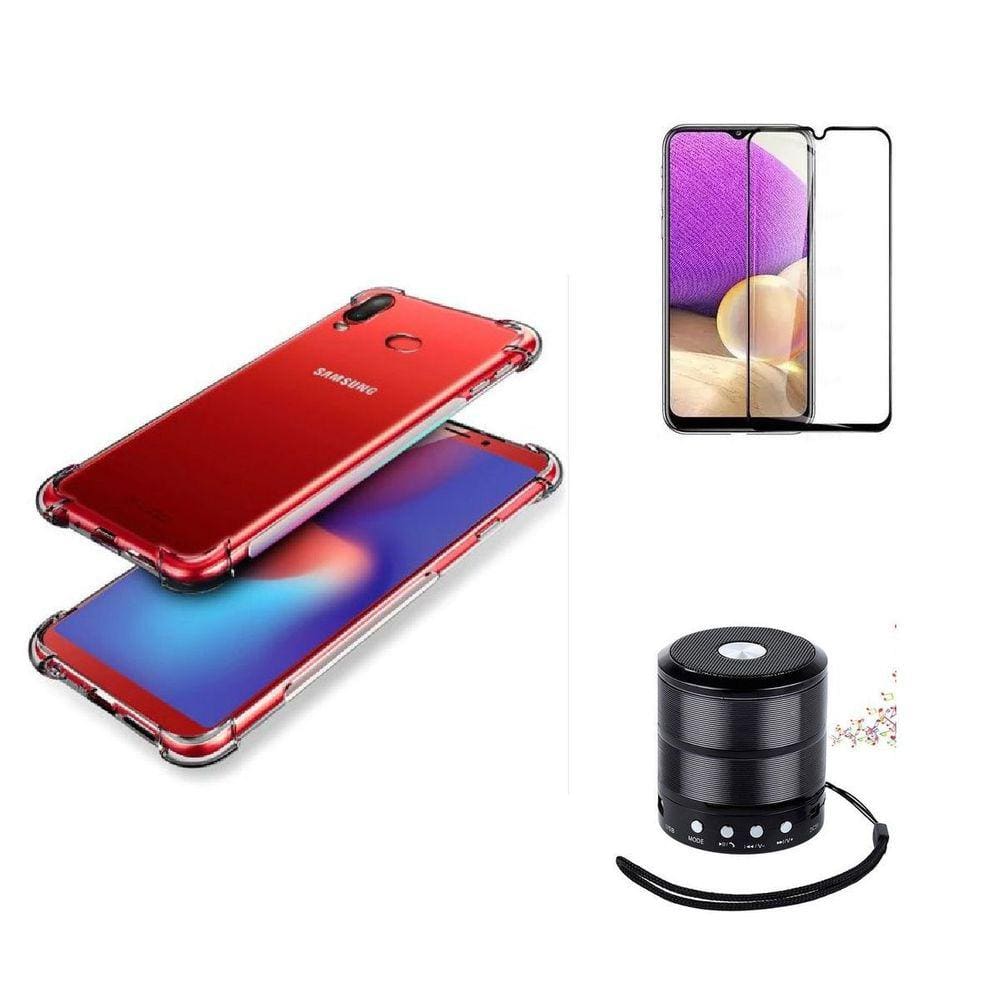 Kit Mini Som Bluetooth Samsung A20 + Capa Anti Impacto + Película Vidro 3D