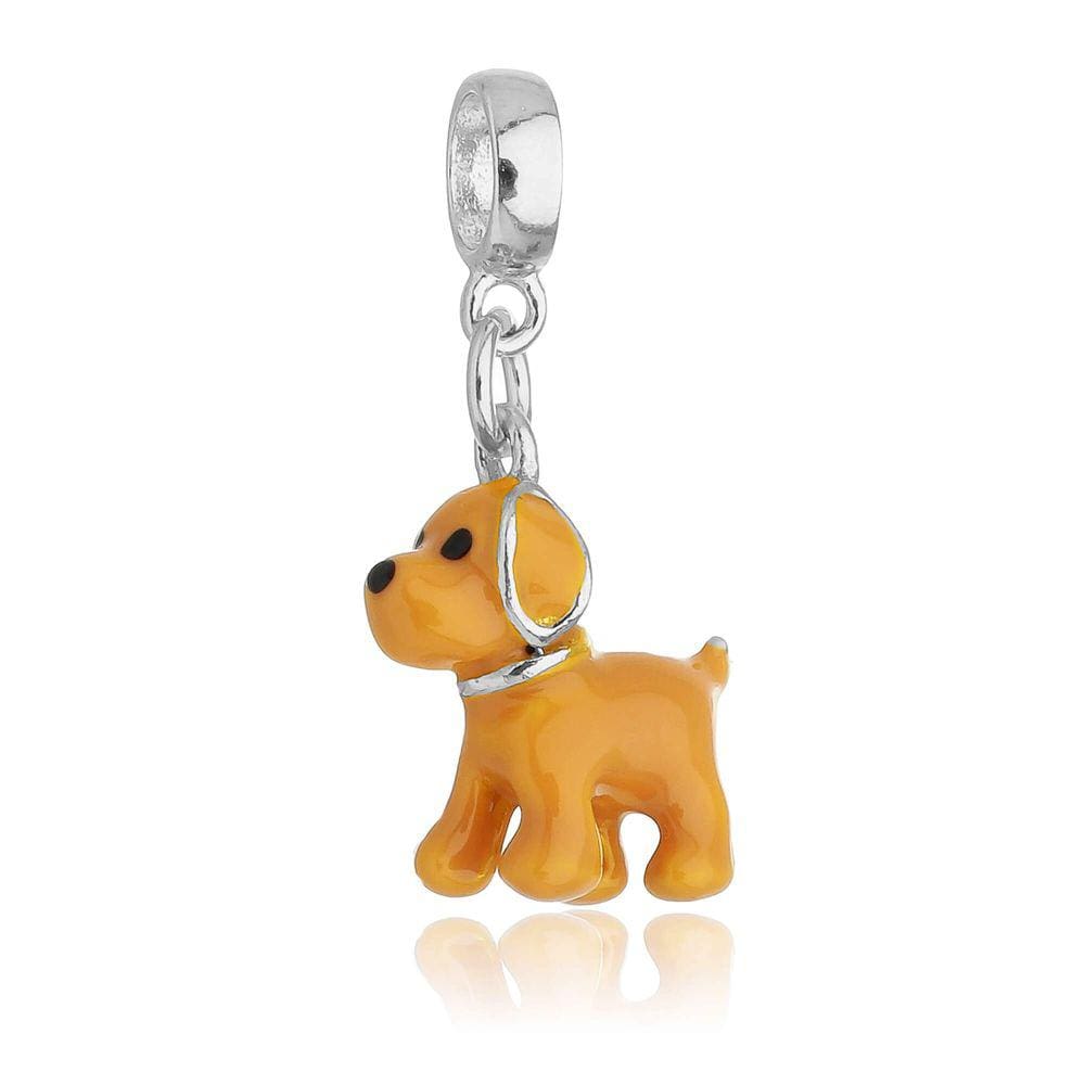 Pingente Berloque Cachorro Golden Retriever Amarelo Para Pandora Banhado a Prata 925