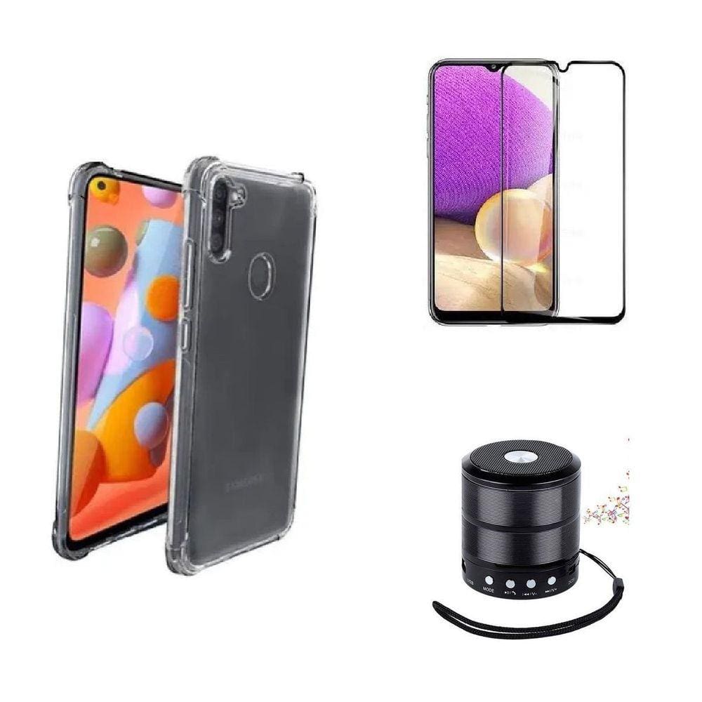 Kit Mini Som Bluetooth Samsung A11 + Capa Anti Impacto + Película Vidro 3D