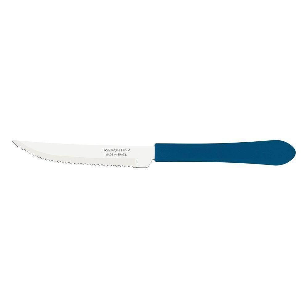 Faca Para Churrasco Leme Com Lâmina Em Aço Inox E Cabo De Polipropileno Azul Oceano 4"