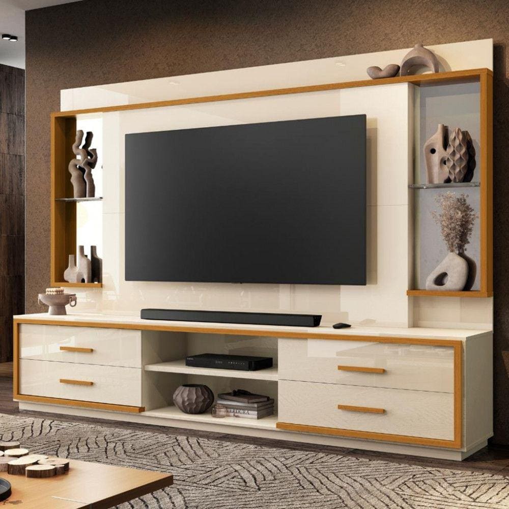 Estante Home para TV Até 75 Polegadas 4 Gavetas 240cm com Rodízios Leni EDN Móveis