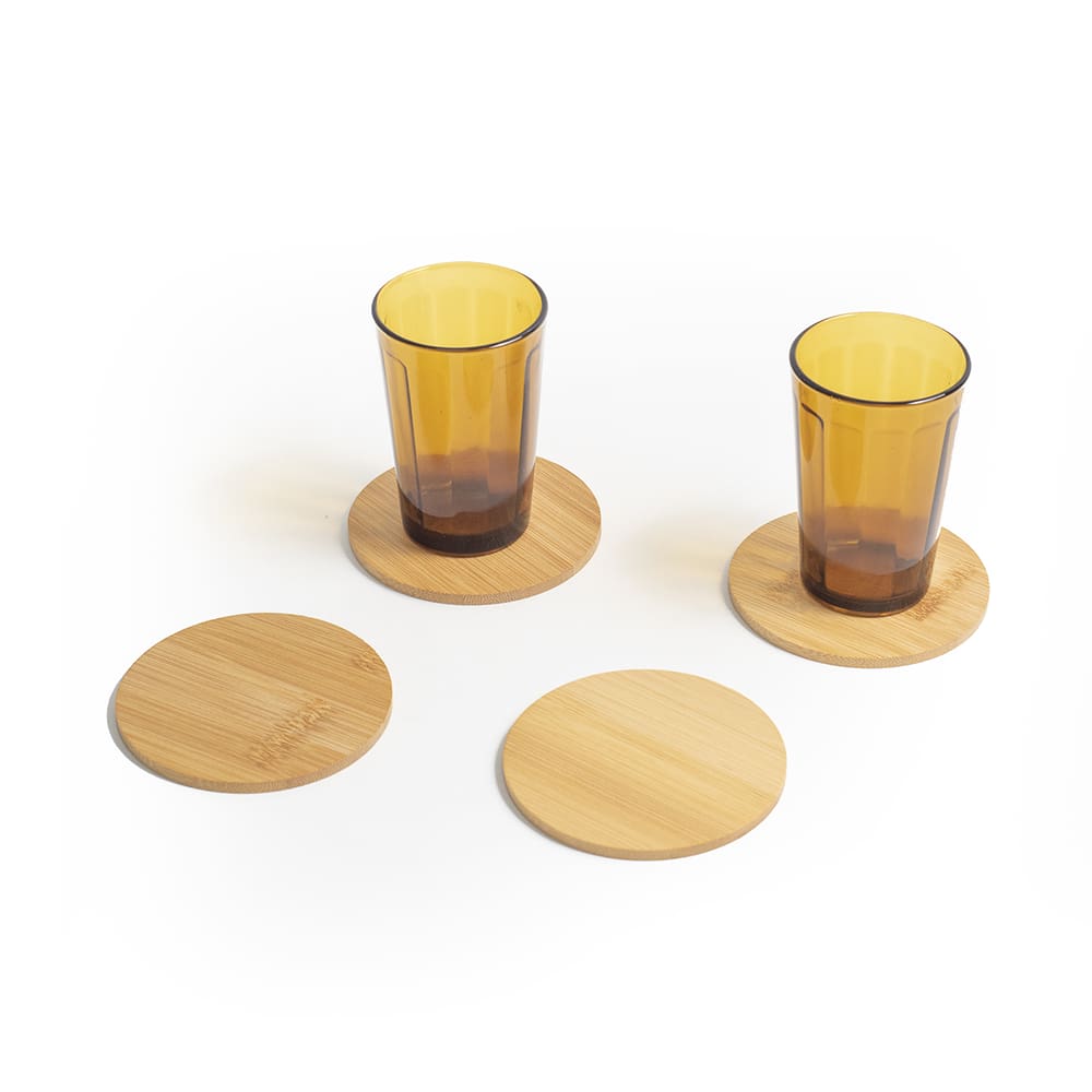 Kit 4 Porta Copos de Bambu Mozcada Redondo Natural