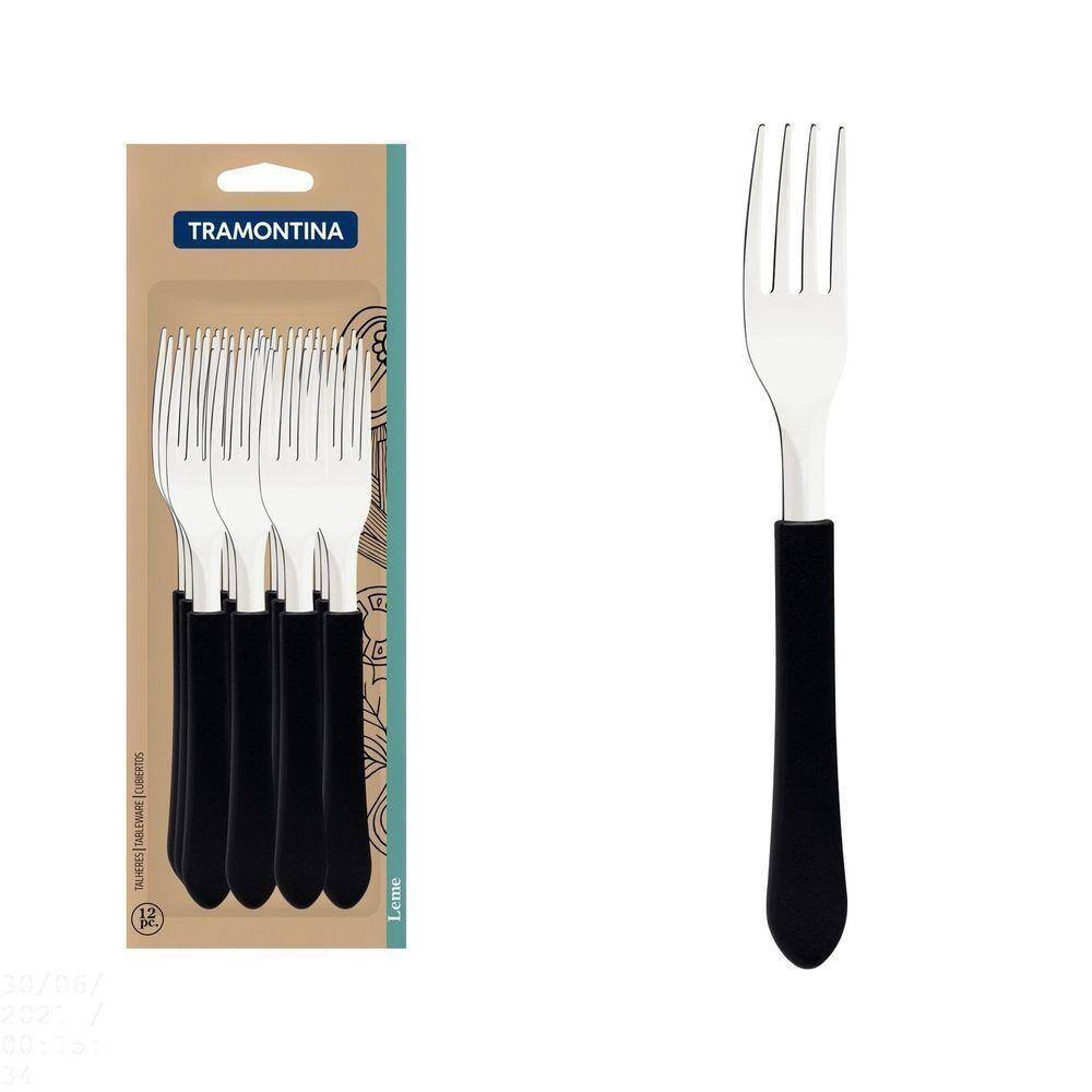 Conjunto De Garfos De Mesa Tramontina Leme Com Lâminas Em Aço Inox E Cabo Preto 12 Peças Tramontina