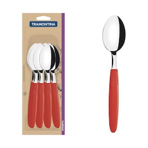 Conjunto De Colheres De Mesa Ipanema Com Lâminas Em Aço Inox E Cabo Vermelho 12 Peças