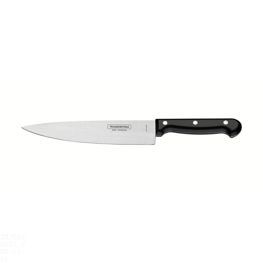 Faca Chef Tramontina Ultracorte Com Lâmina Em Aço Inox E Cabo De Polipropileno Preto 8" Tramontina