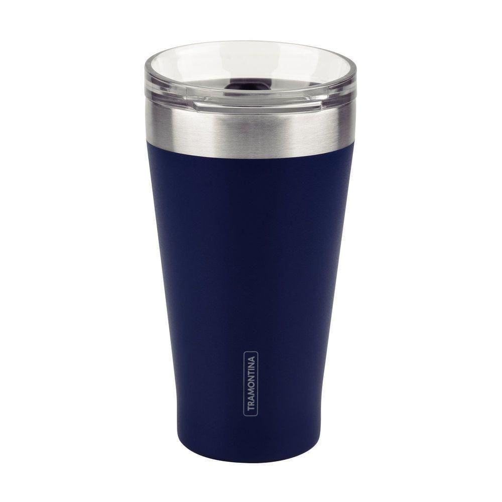 Copo Térmico Tramontina Exata Em Aço Inox Azul Com Tampa 550 Ml Tramontina