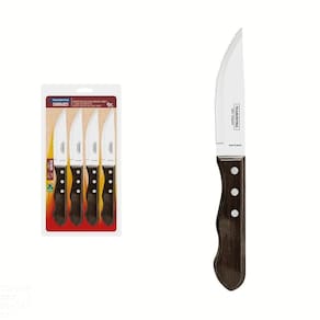 Conjunto De Facas Para Churrasco Jumbo Em Aço Inox Com Cabo Castanho Polywood 4 Peças