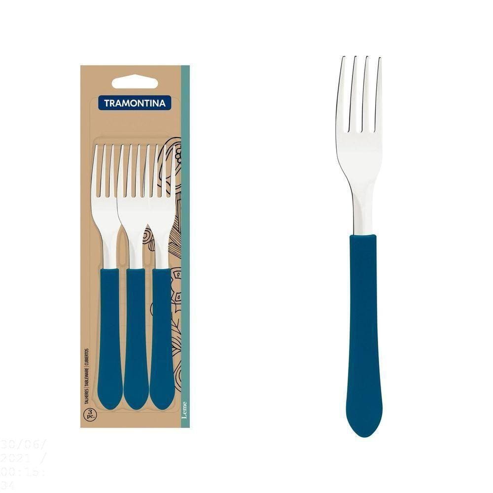 Conjunto De Garfos De Mesa Leme Com Lâminas Em Aço Inox E Cabo Azul Oceano 3 Peças