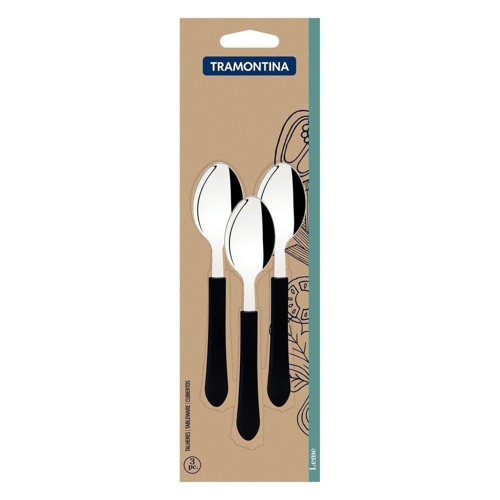 Conjunto De Colheres Para Chá Leme Com Lâminas Em Aço Inox E Cabo Preto 3 Peças