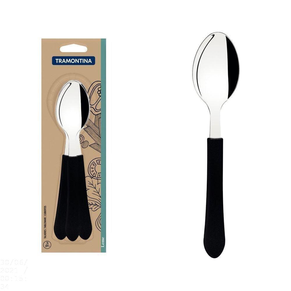 Conjunto De Colheres De Mesa Tramontina Leme Com Lâminas Em Aço Inox E Cabo Preto 3 Peças Tramontina