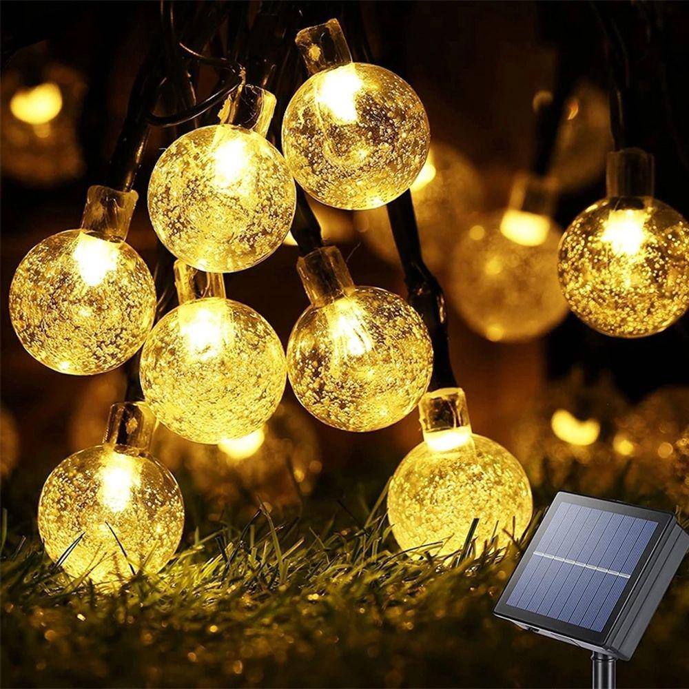 Luz de Natal Cordão 30 Bolas Cristal Led Warm 8f Fio Verde 6,5 Mts Solar