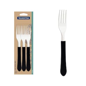 Conjunto De Garfos De Mesa Tramontina Leme Com Lâminas Em Aço Inox E Cabo Preto 3 Peças Tramontina