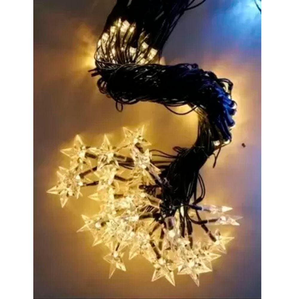 Luz de Natal Cascata 160 Lâmpadas Warm Branco Morno Led Fio Verde Estrela 6 Mts 127v