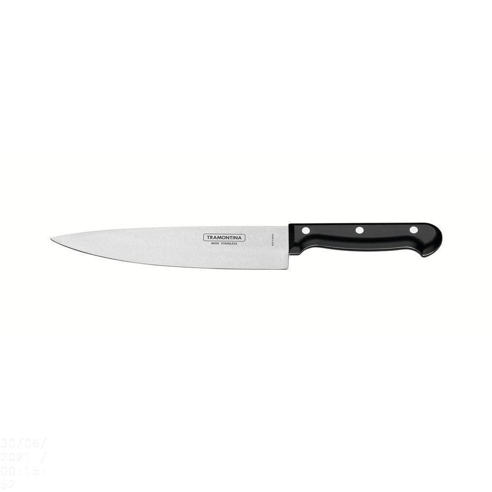 Faca Chef Tramontina Ultracorte Com Lâmina Em Aço Inox E Cabo De Polipropileno Preto 7" Tramontina