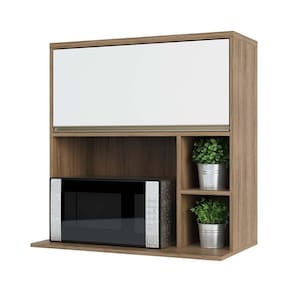 Armário Aéreo 80 cm 1 Porta Basculante Nicho Micro Conjugado e Nicho Lateral Mel Luciane Móveis
