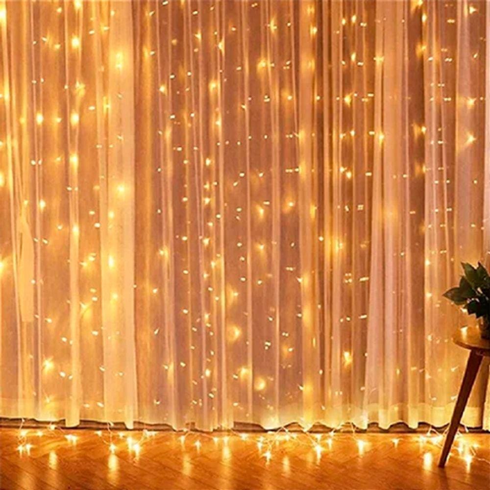 Luz de Natal Cortina 120 Lâmpadas Led Warm Branco Morno Fio Branco Pisca 127v 1,2m X 0,90 M/f
