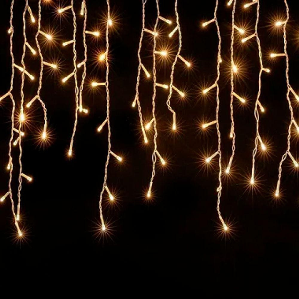 Luz de Natal Cascata 400 Lâmpadas Led Warm Branco Morno Fio Branco 127v 10 Mts M/f