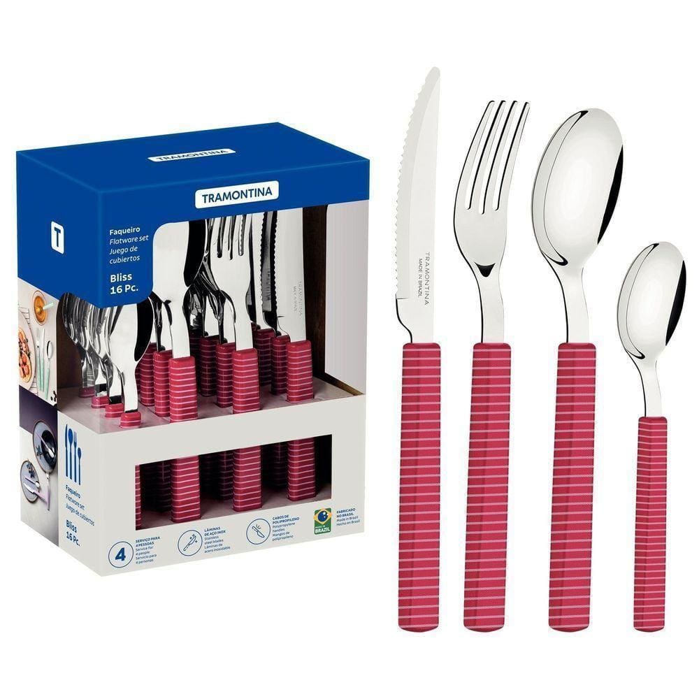 Faqueiro Bliss Com Lâminas Em Aço Inox E Cabos De Polipropileno Viva Magenta 16 Peças