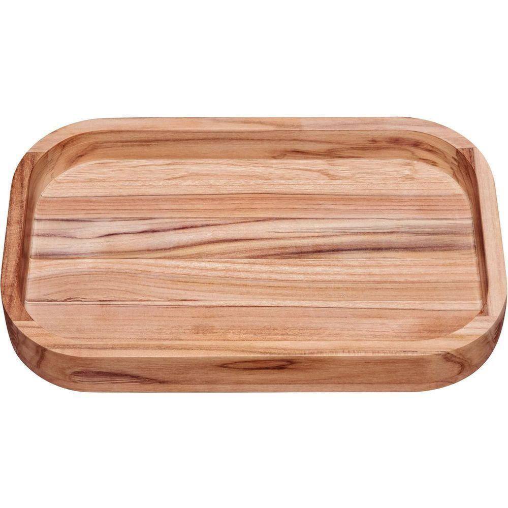 Gamela Para Churrasco Retangular Em Madeira Teca Com Acabamento Natural 40 X 25 Cm