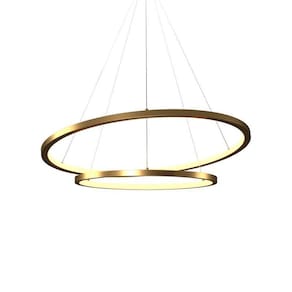 Lustre Pendente Orluce Tabat Dourado 60/40cm Led