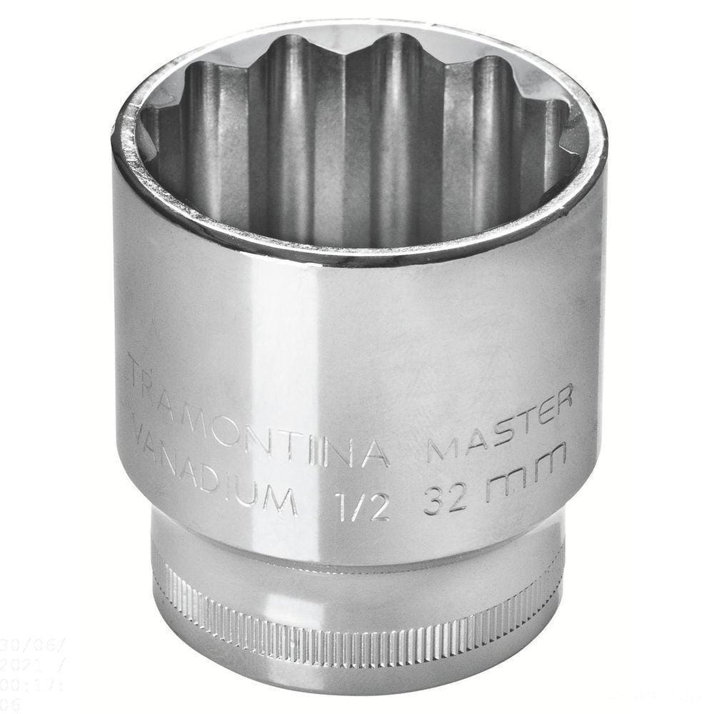 Soquete Estriado 22 Mm Encaixe 1/2" Em Aço Cromo Vanádio Com Acabamento Cromado