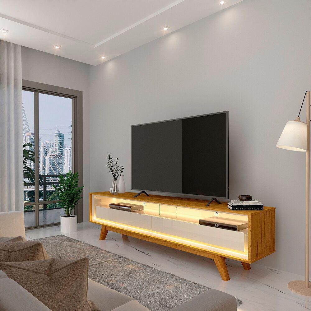 Rack Para Tv Com Led Requinte 172 Nature Off White - Gelius