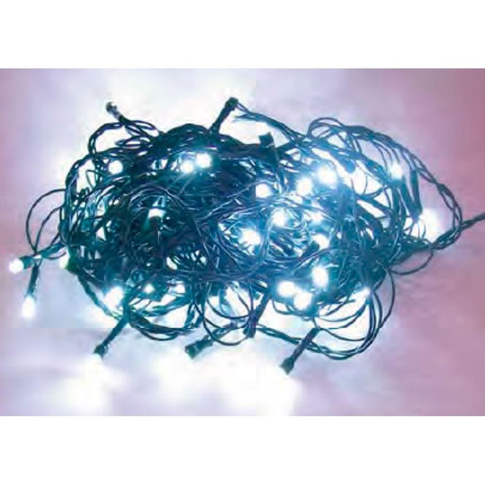 Luz de Natal Cordão 100 Lâmpadas Led Branco Fio Verde Pisca 127v 10 Mts