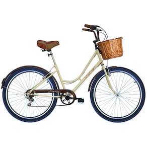 Bicicleta Retrô Vintage 6V Aro 26 DB Bege Cesta de Vime