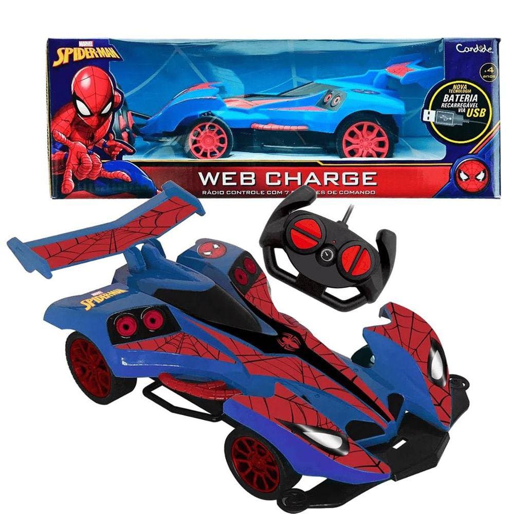 Carrinho Controle Remoto Homem Aranha Spider Flip Candide 5851