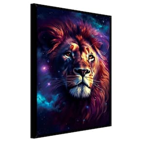 Quadro Decorativo Leão Judá Estrelas Universo Cx Alta 100x66 Título Moldura Preta