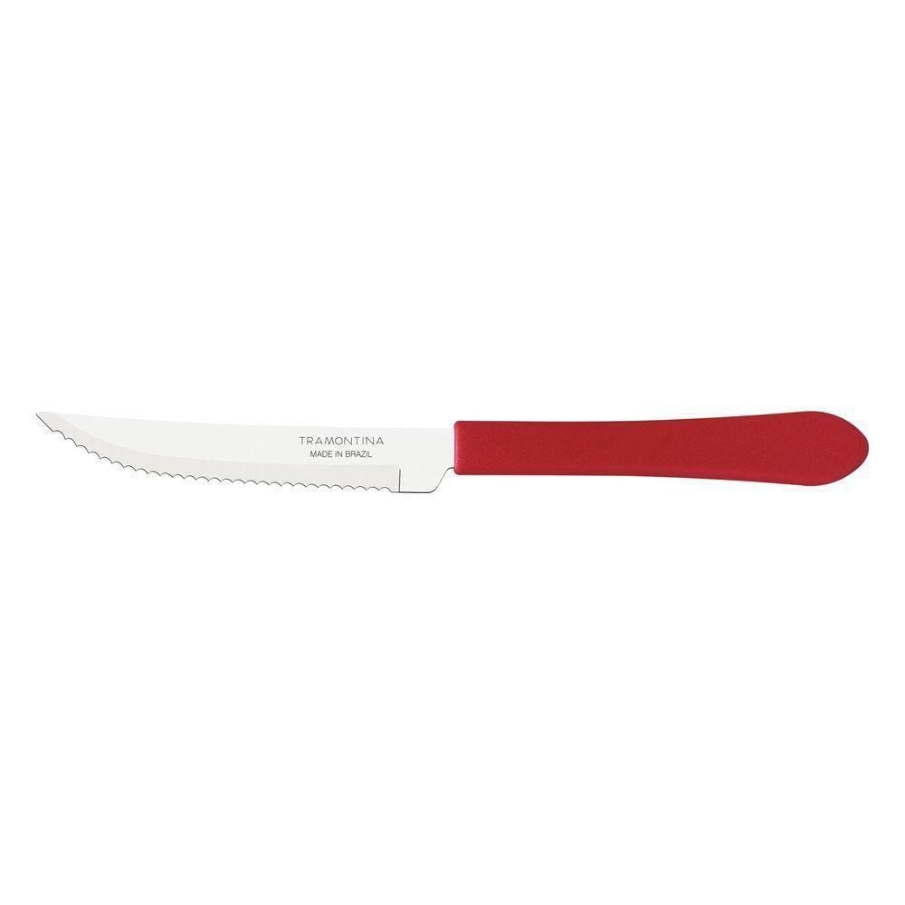 Faca Para Churrasco Leme Com Lâmina Em Aço Inox E Cabo De Polipropileno Vermelho 4"