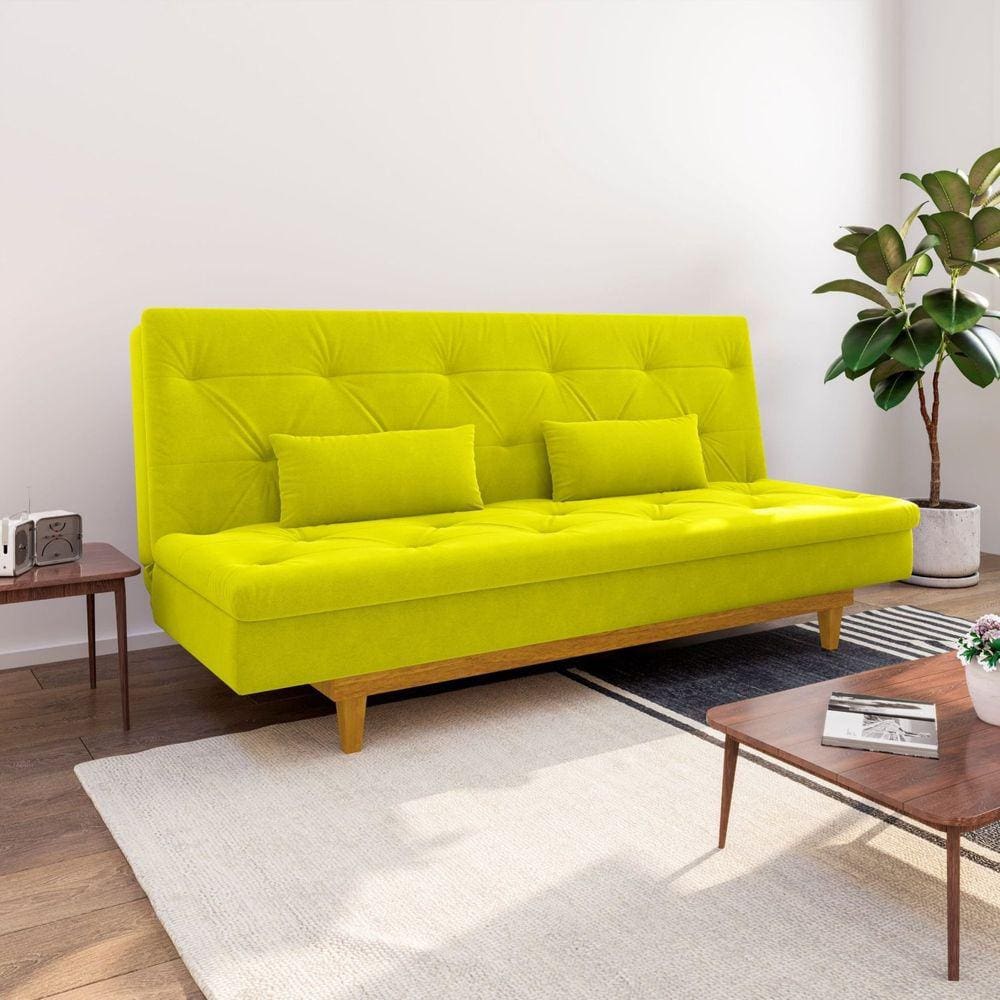 Sofá Cama Suede 3 Lugares Tokio Yescasa Amarelo