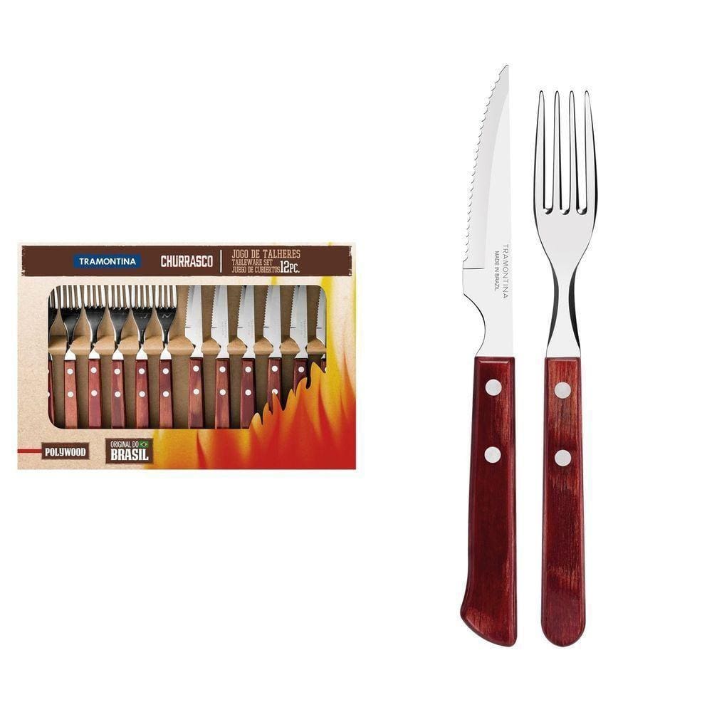Jogo De Talheres Para Churrasco Em Aço Inox E Cabo Vermelho Polywood 12 Peças - Faca 4"