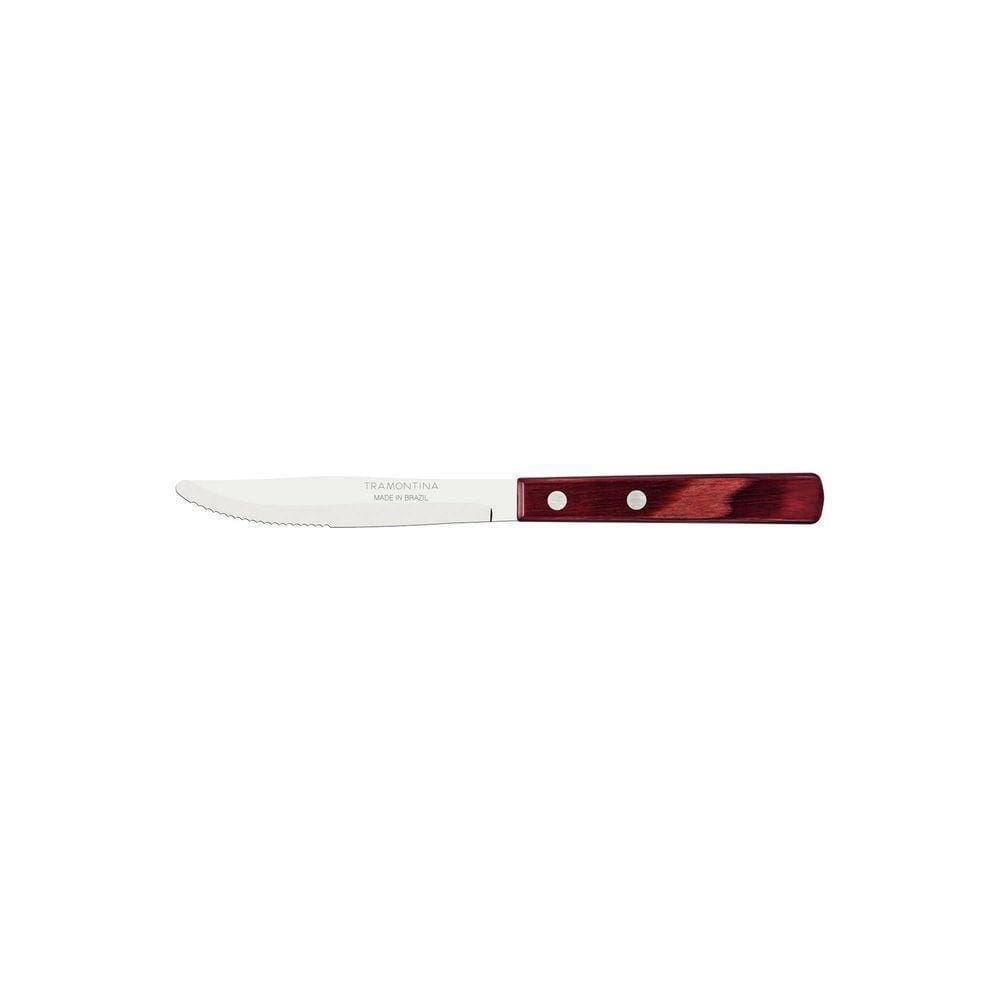 Faca De Mesa Tramontina 4" Em Aço Inox E Cabo Em Madeira Polywood Vermelho Tramontina