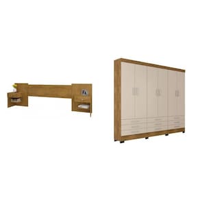 Conjunto Quarto Casal Cabeceira Extensível e Guarda Roupa 6 Portas 9 Gavetas Espresso Móveis Canelato Rústico/Marroml Brilho