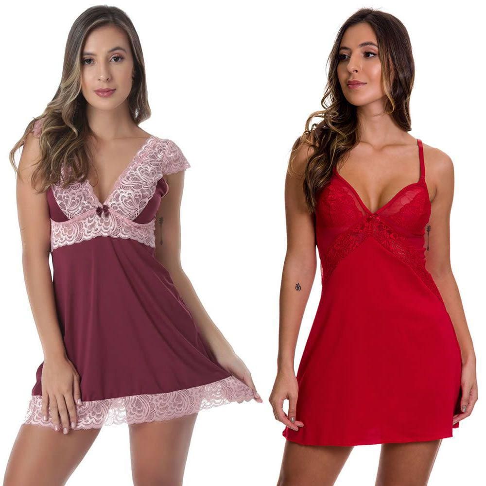 KIT 2 Camisolas em Microfibra Pijama sem Bojo Estilo Sedutor - AG-DR307-DR195