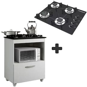 Kit Balcão Salvia Mais Fogão Cooktop 4 Bocas Preto Chamalux