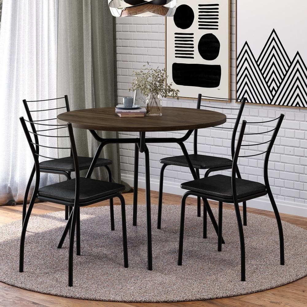 Conjunto Sala de Jantar Fortaleza Preto Mesa e 4 Cadeiras Carraro