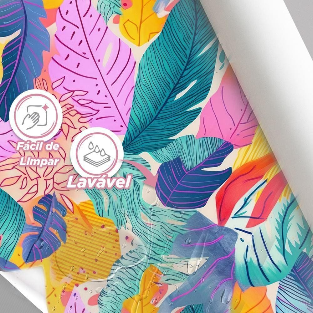 Papel De Parede Painel 3D Folhas Tropicais Coloridas 1M