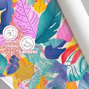 Papel De Parede Painel 3D Folhas Tropicais Coloridas 1M