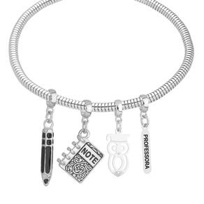Pulseira Profissão Professora Para Pandora Banhado a Prata 925