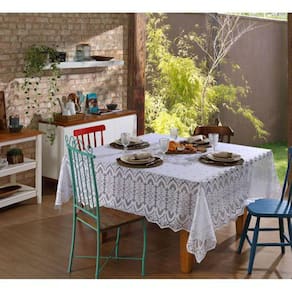 Toalha Mesa Quadrada Renda Interlar Clássica Arabesco Branca 8 Lugares