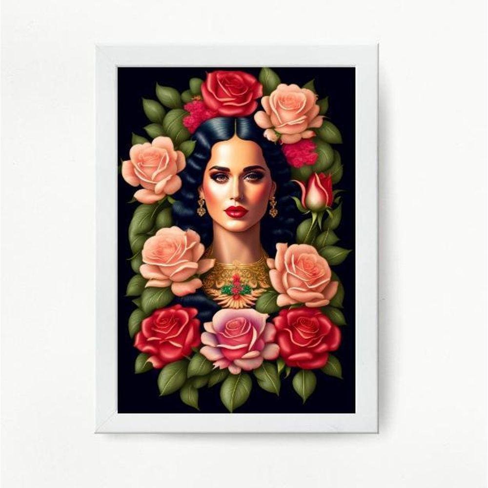 Quadro Katy Perry Floral 45x34cm - Moldura Preta