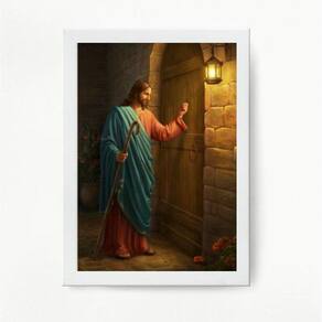 Quadro Decorativo Jesus Batendo Porta 24x18cm - Vidro
