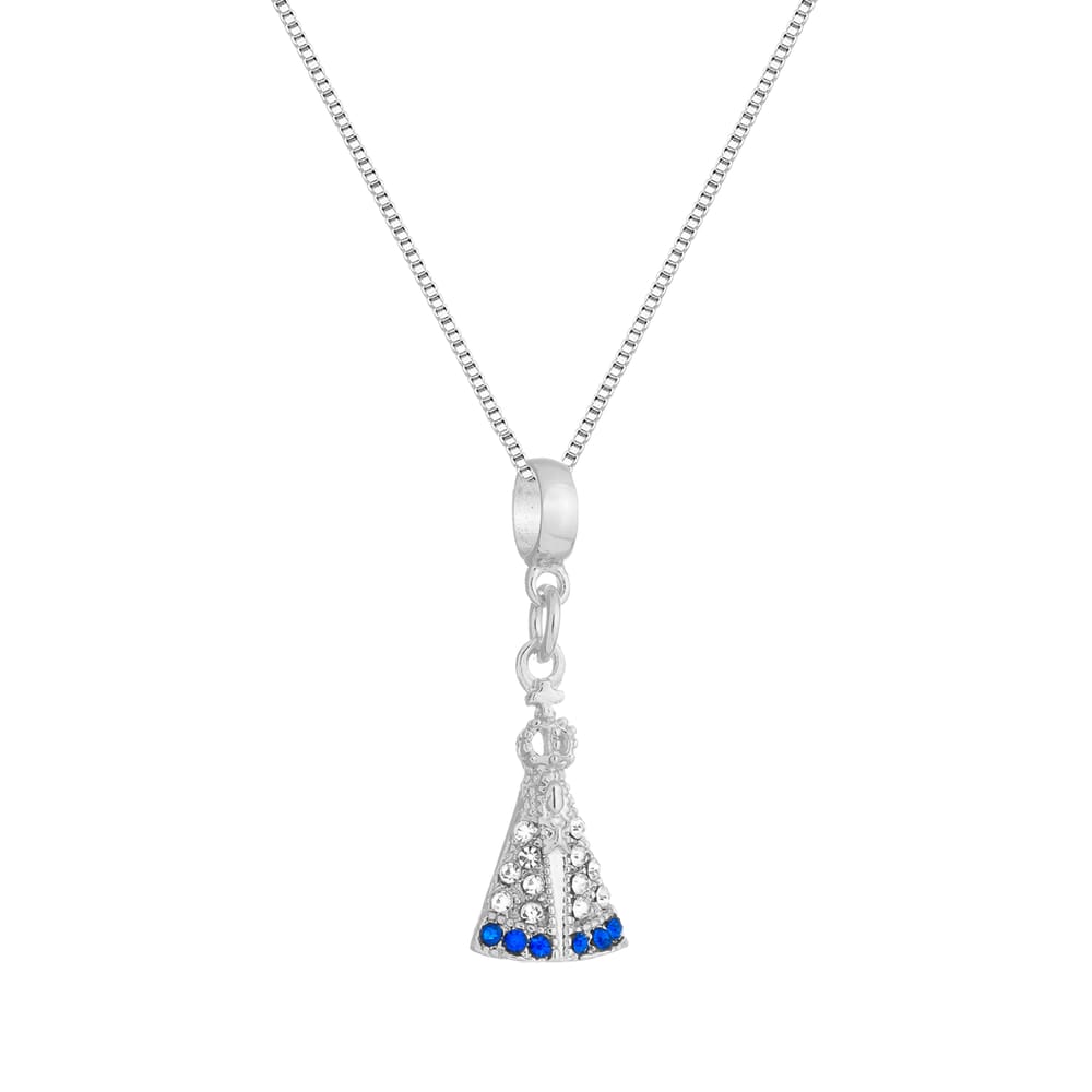 Colar Pingente Nossa Senhora Aparecida Banhado a Prata 925